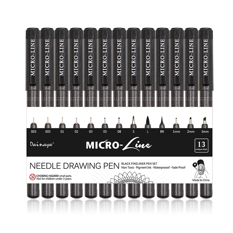 

Dainayw 13pcs Sketch Markers Pen Micron Neelde Line Pen Waterproof Pigment Black Pen Hand Lettering Pens For Drawing Art Supplie