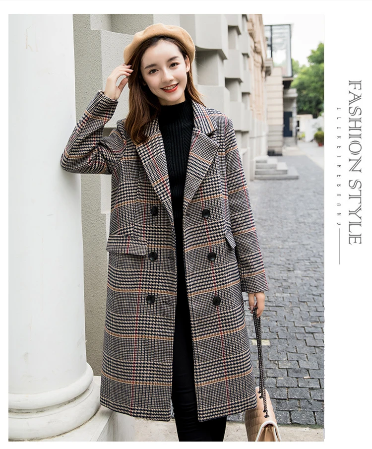 Long Tingfly Laine Classique Manteaux Picture Automne Chaud Col Manteau Boutonnage As Down 2xl Casual En Hiver Turn Plaid Mélanges Femmes Double rXZqdrw