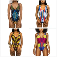 Африканский купальник с принтом, винтажный слитный купальник, Цветной полосатый Монокини,, открытая спина, купальный костюм, женская летняя пляжная одежда