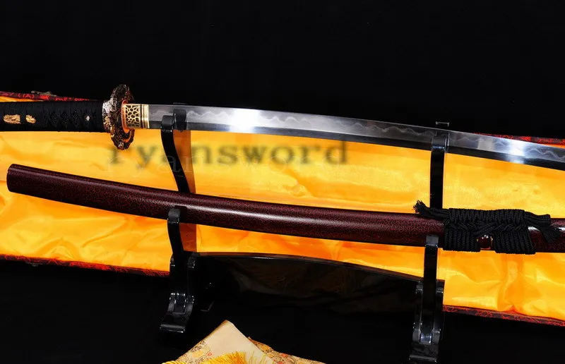 Высококачественная 1095 углеродистая сталь+ изогнутая сталь обкладка глиной японский самурайский меч катана
