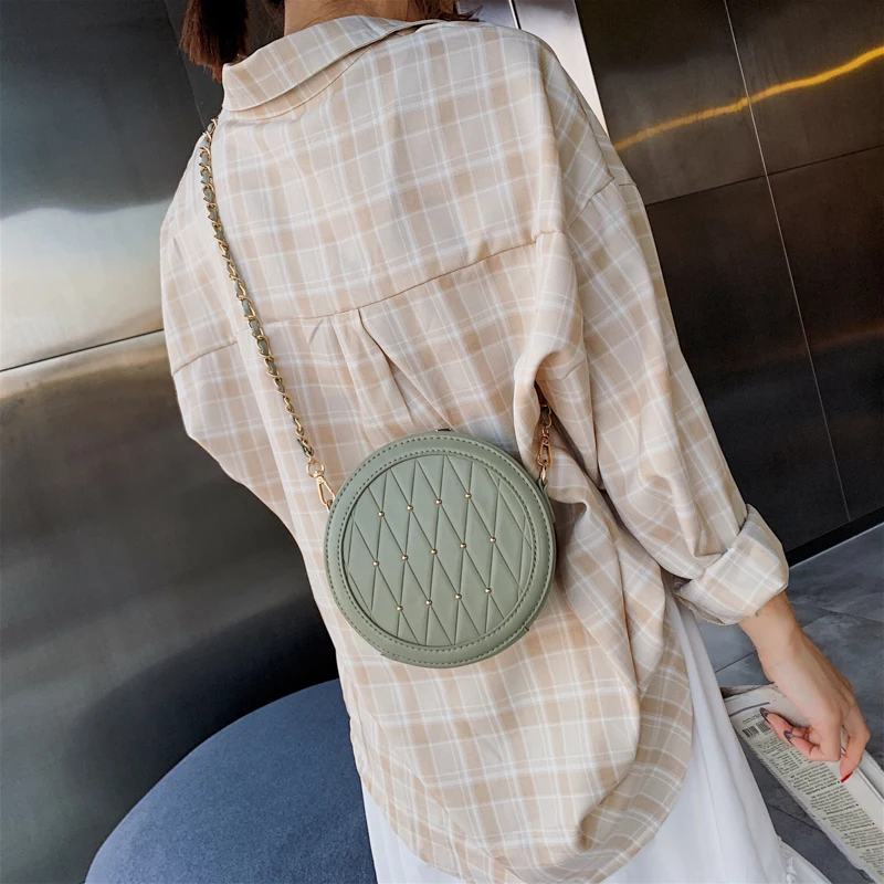 برشام جولة Crossbody حقائب للنساء 2019 جديد بو الجلود رسول حقيبة كتف سلسلة حقائب السيدات السفر المحافظ و حقيبة يد