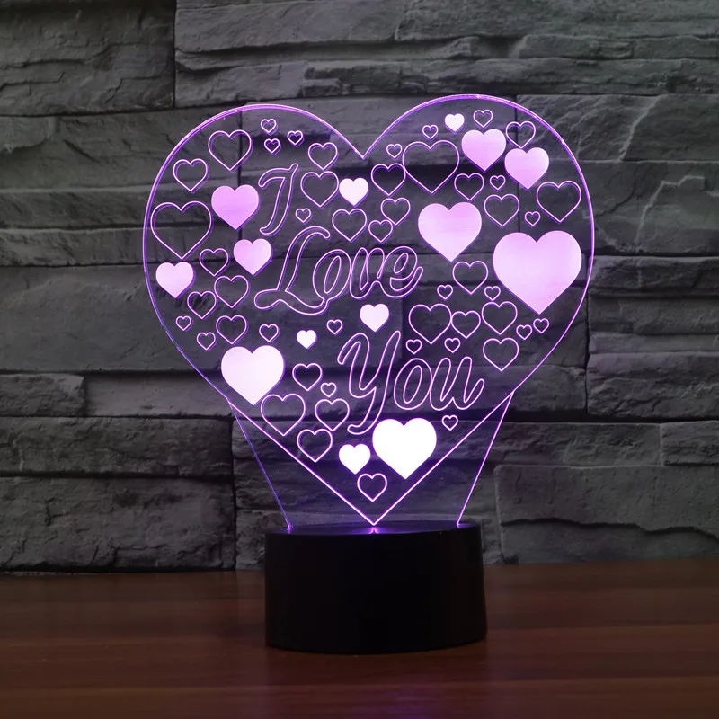 

2016 new LOVE love colorful 3D lights touch acrylic optic lights LED colorful gradient Nightlight