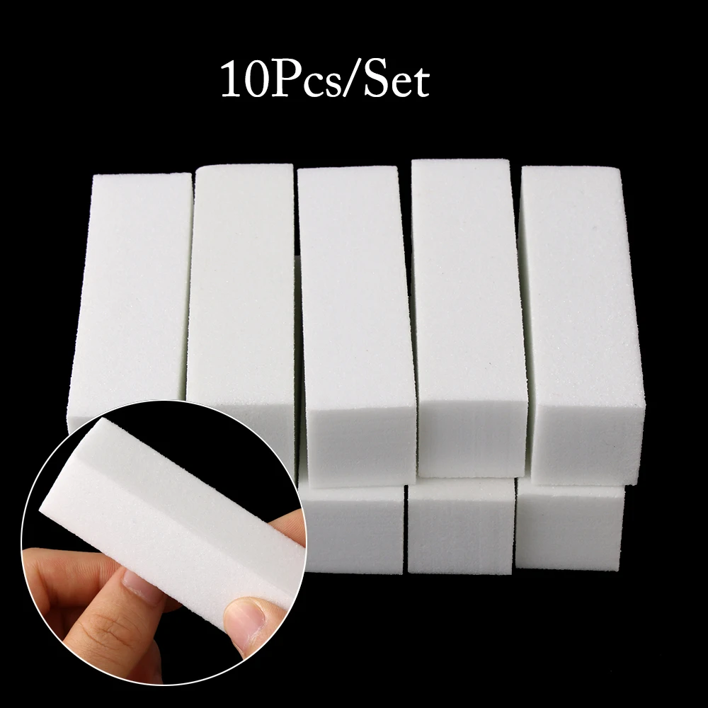 

10Pcs 2019 White Sanding Sponge Nail Buffers Files Block Grinding Polishing Manicure Nail Art Tools Block File Pedicure Buffing