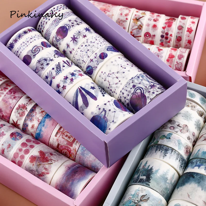 

24 pcs/box Ocean Stars Planet Wisteria Floral Cute Paper Masking Washi Tape Set + Stickers Scrapbooking Stationery Supplies