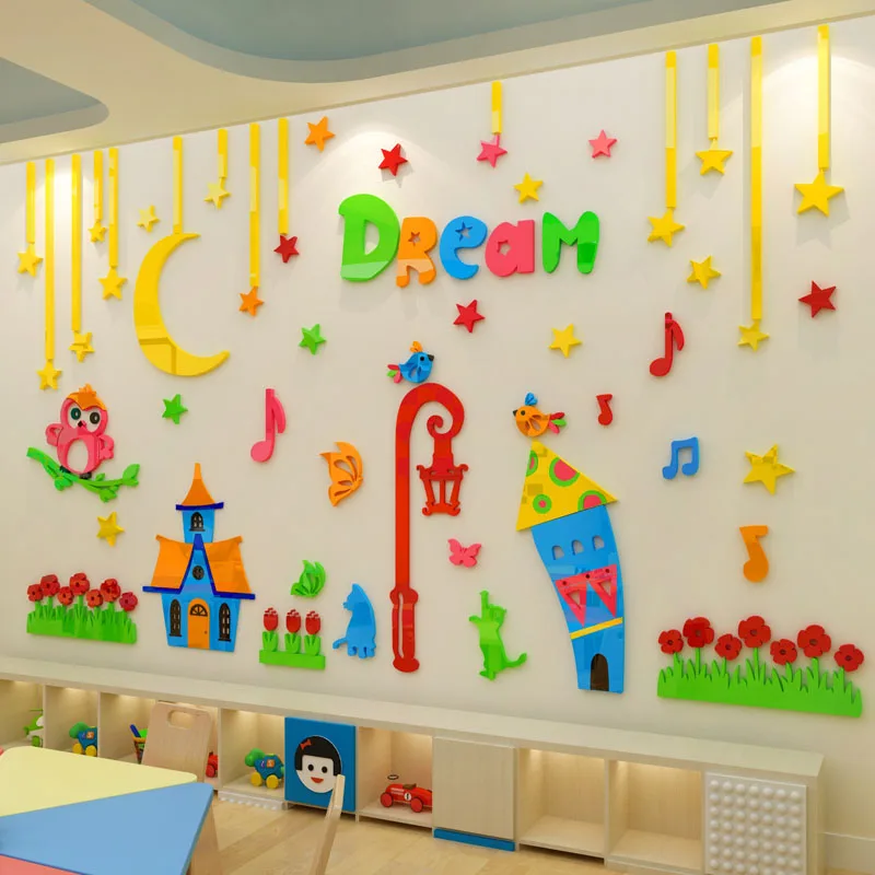 Детская комната Детский сад настенные украшения сова и дом дизайн акриловая наклейка s DIY головоломки стикер
