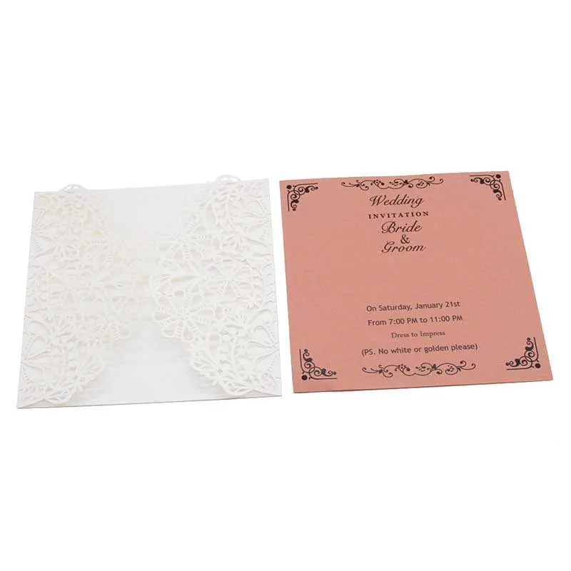  Wedding Invitatio Card White Lace Hollow Flower Bowknot Decoration Invitation Card with One Page In - 32996475889