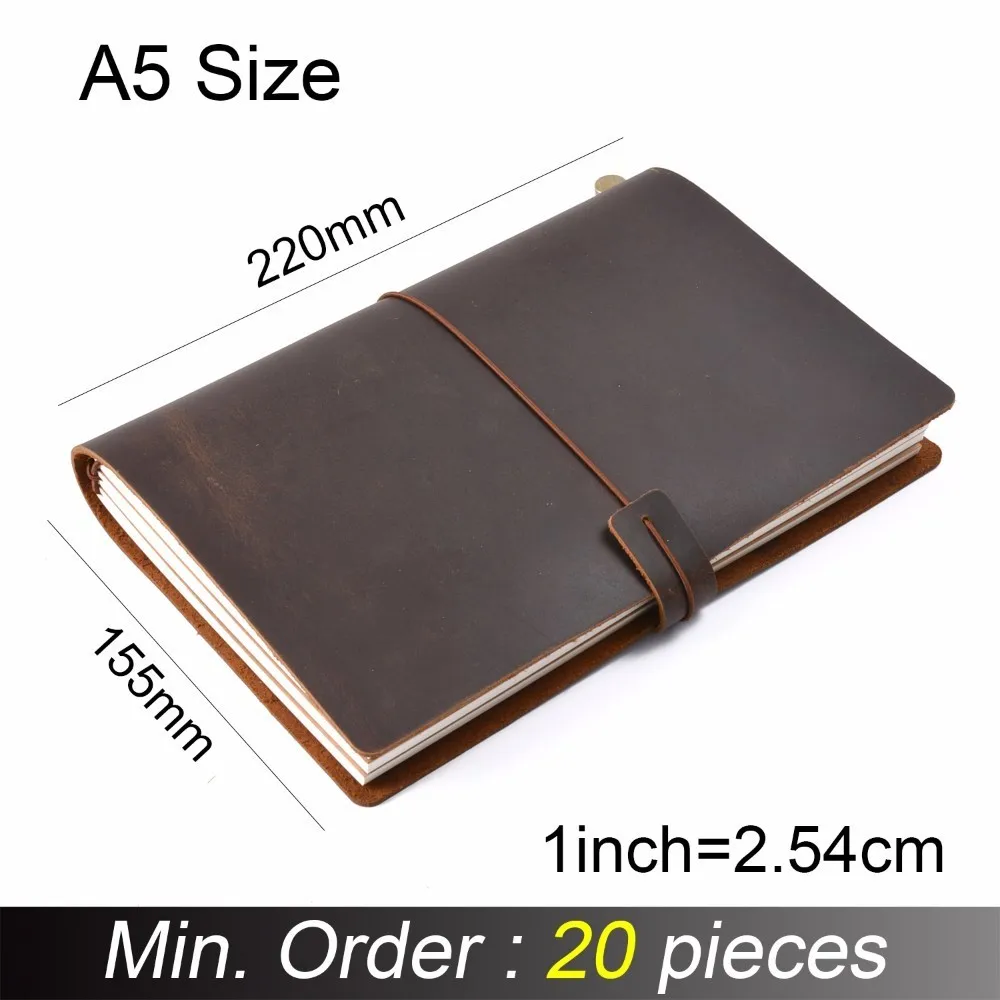 

20 pieces / lot A5 Size 220x155mm Genuine Leather Notebook Handmade Vintage Cowhide Diary Journal Sketchbook Planner
