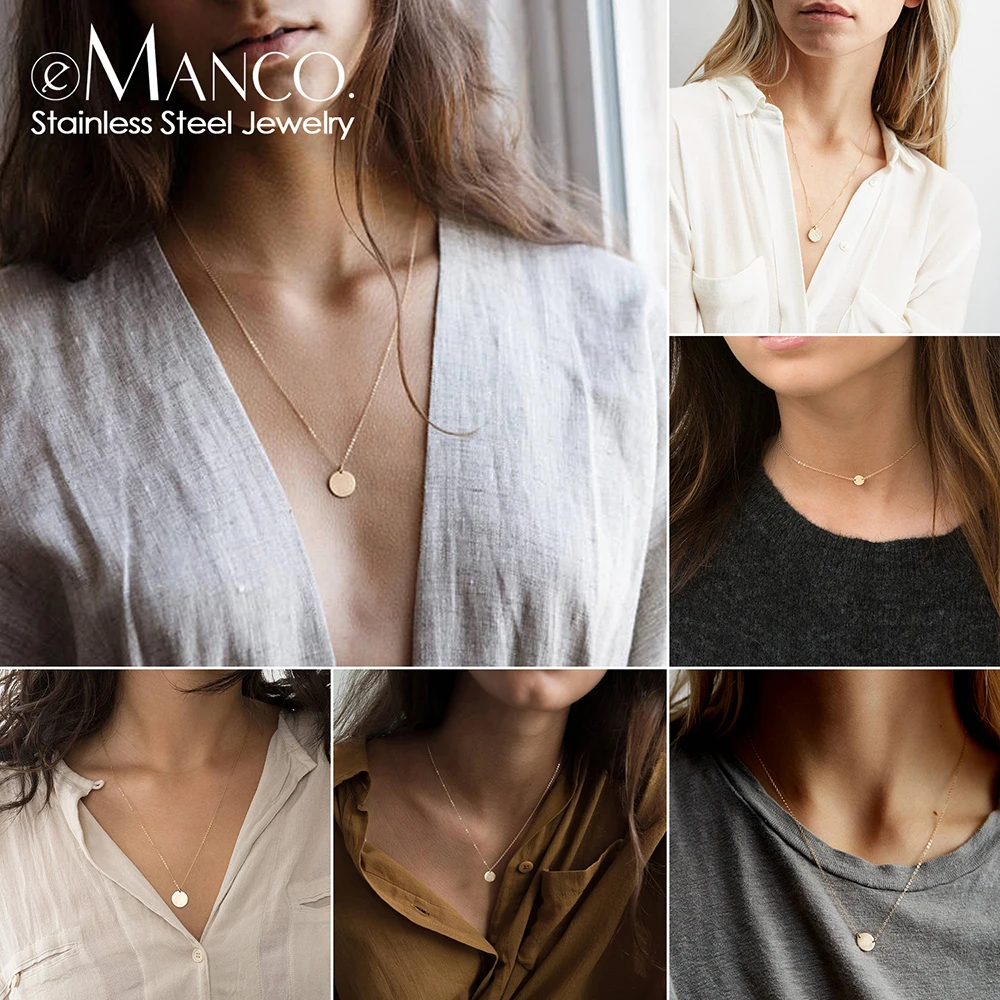 

e-Manco Pendant Choker Statement Personalized Necklace Women Long Name Letter Necklace Layered Chain Stainless Steel Necklace