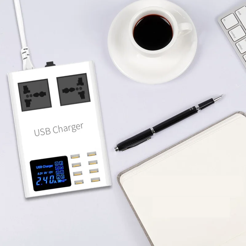 Universal Multi USB Charging Station AC Socket LED Display Mobile Phone Tablet Power Adapter Smart Charger UK EU US Plug 8 Port