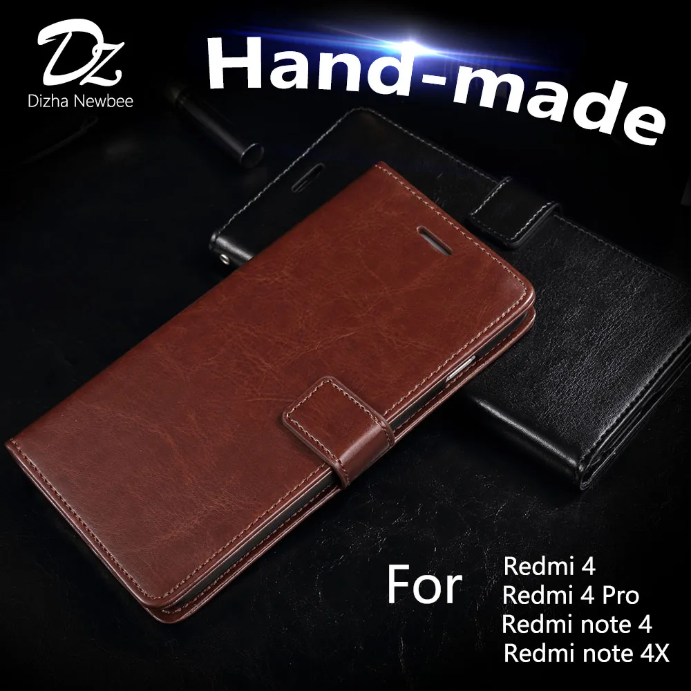 

Hand-made For Redmi 4x 4 Pro Case Leather Luxury Wallet Phone Holder Prime Redmi note 4 4x Flip Cover Card Slot Kickstand
