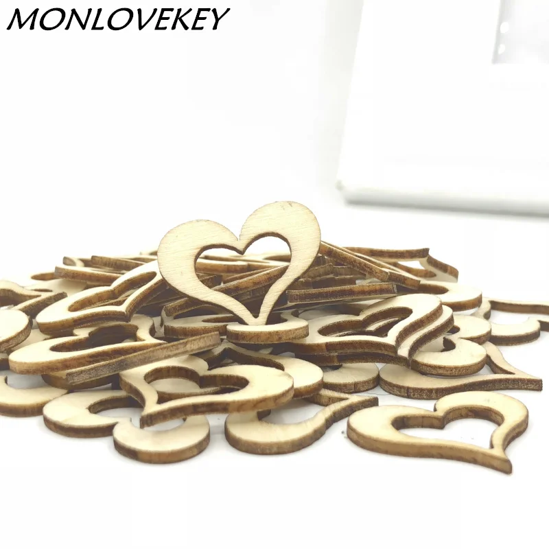 

50pcs Wooden Heart Buttons for Rustic Wedding Party Festival Event Table Decorations Wedding Embellishments