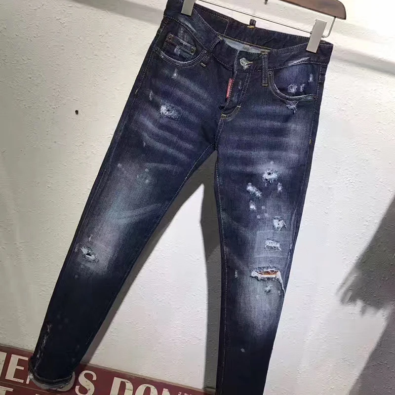 Синие повседневные рваные джинсы для женщин новинка 2017 женские узкие брюки