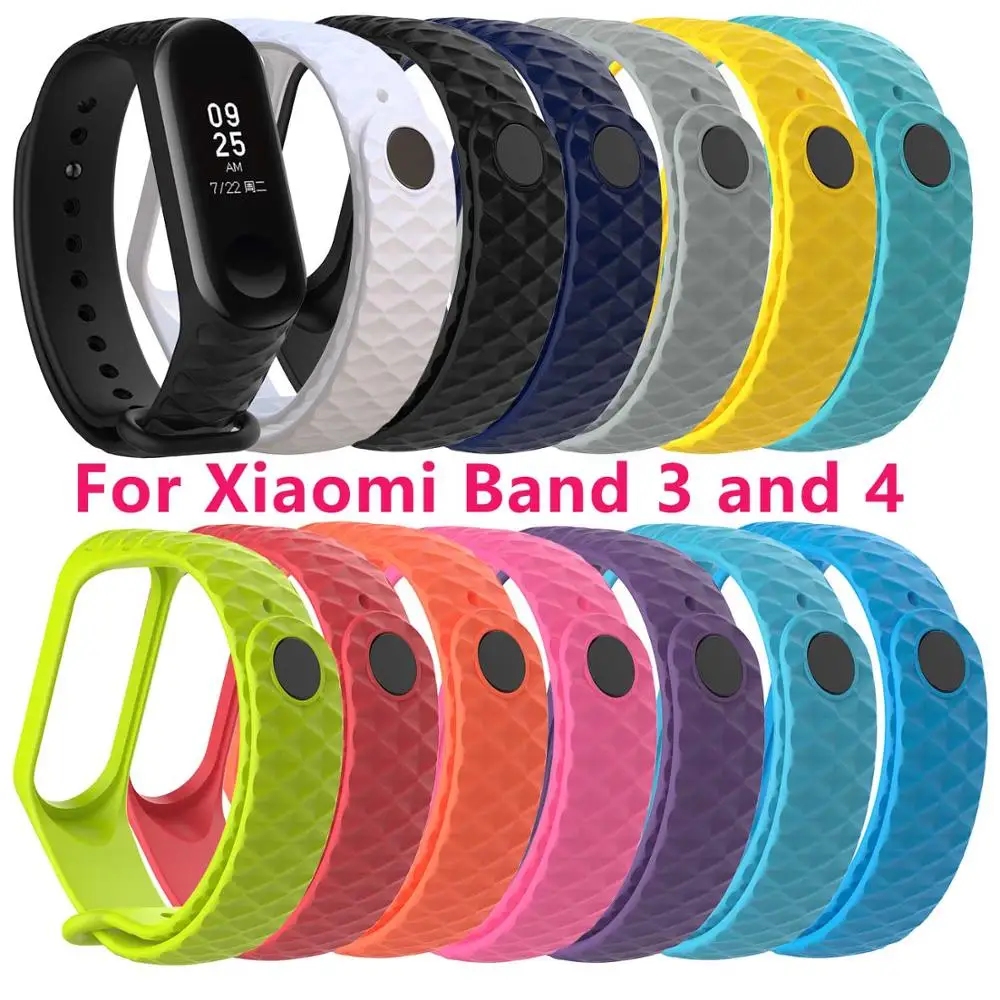Ремешок силиконовый для Xiaomi Band 3 4 сменный Браслет с ромбовидным узором мужчин и
