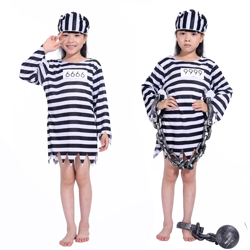 

Halloween costume masquerade striped prisoners' clothing performance clothing clothes child prisoners