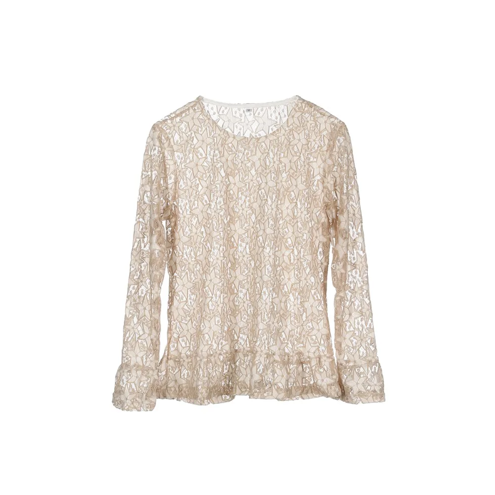

2018 Hot Seller Fashion Women Long Sleeve Loose T-Shirts Casual Printed Star Lace Hollowed Out Tops New