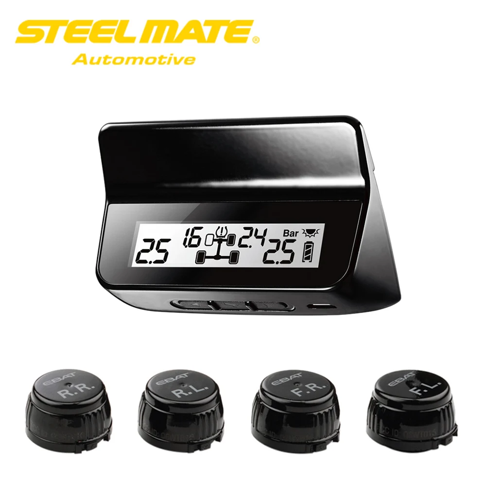 

Steelmate ET-640AE DIY TPMS Car Tire Pressure Monitoring System with LCD Display 4 Valve-cap Sensors Bar PSI Unit Auto Car Alarm