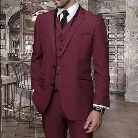 High quality Purple Notched lapel Men Suits Slim Fit Suits Bespoke Groom Tuxedo Blazer for Wedding Prom Jacket Pants with Vest