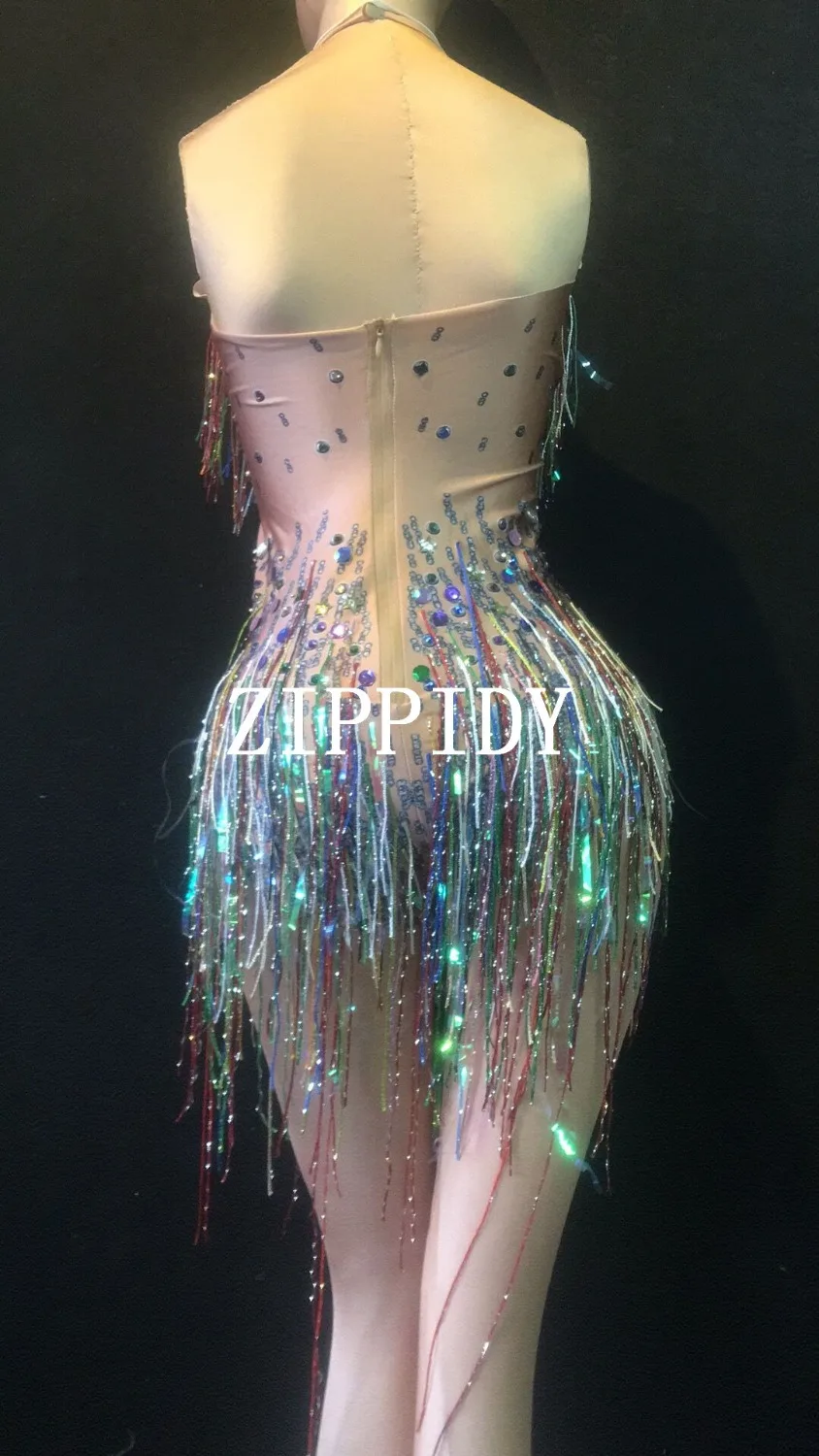 Colorful Fringes Rhinestones Bodysuit Women Stage Dance Costume Nightclub Dance Female Singer Show Bright Leotard Colorful Fringes Rhinestones Bodysuit Women Stage Dance Costume Nightclub Dance Female Singer Show Bright Leotard