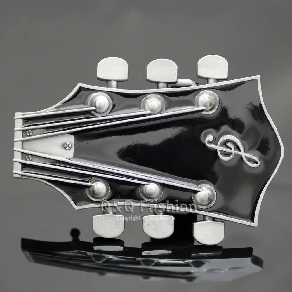 

Guitarist Western Silver Belt Buckle Guitar Men Women Rock Roll Music Note Tuner Enamel Exchange Clothes Acessories