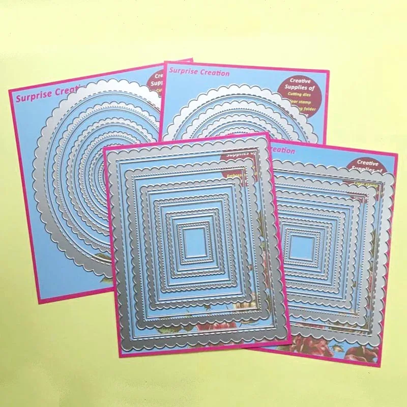 

4-Set Cutting dies with Stitch Piercing Rectangle Square Circle Oval Cardmaking & Scrapbooking DIY Craft Stencil