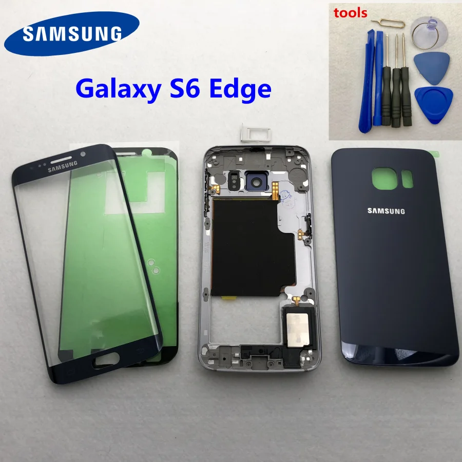 Для samsung Galaxy S6 G920 G920F G925F G9200 Задняя крышка батареи передняя средняя рамка S6 Edge G925 полный корпус сенсорный стеклянный объектив