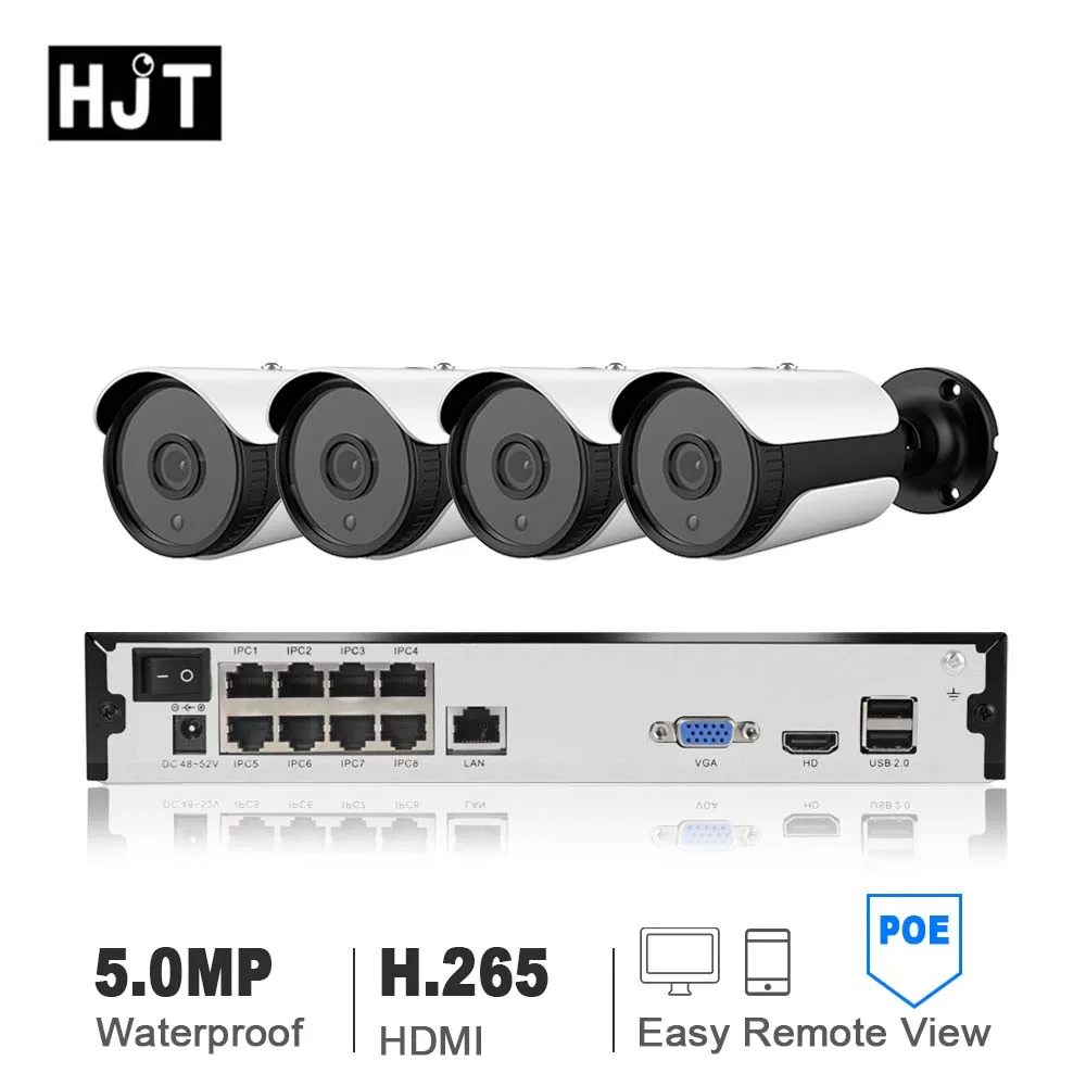 

HJT 4CH H.265 5.0MP Cameras System POE NVR Surveillance Kit Security CCTV Set Outdoor IP Camera Indoor