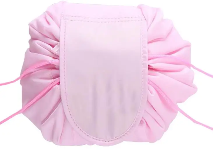 GLHGJP одноцветная термоусадочная женская косметичка, полиэстеровый шнурок, чехол для макияжа, большая емкость, косметичка, сумка для мытья, органайзер для путешествий - Color: Pink
