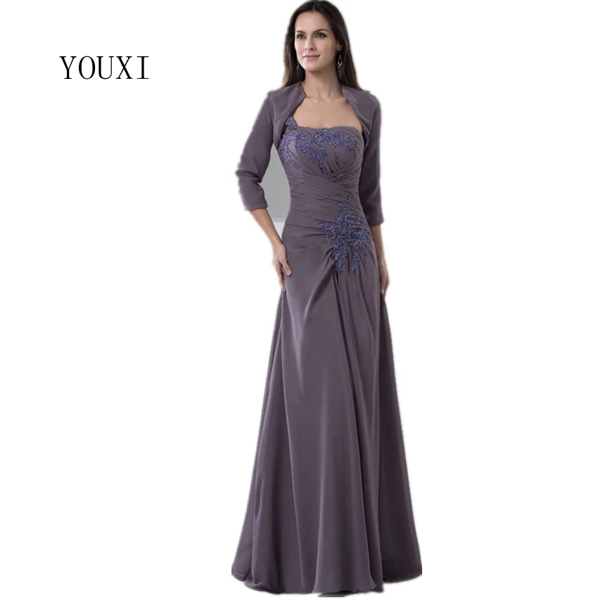 Elegant Mother of the Bride Dresses with Jacket Three Quarters Sleeves 2019 Formal Wedding Guest