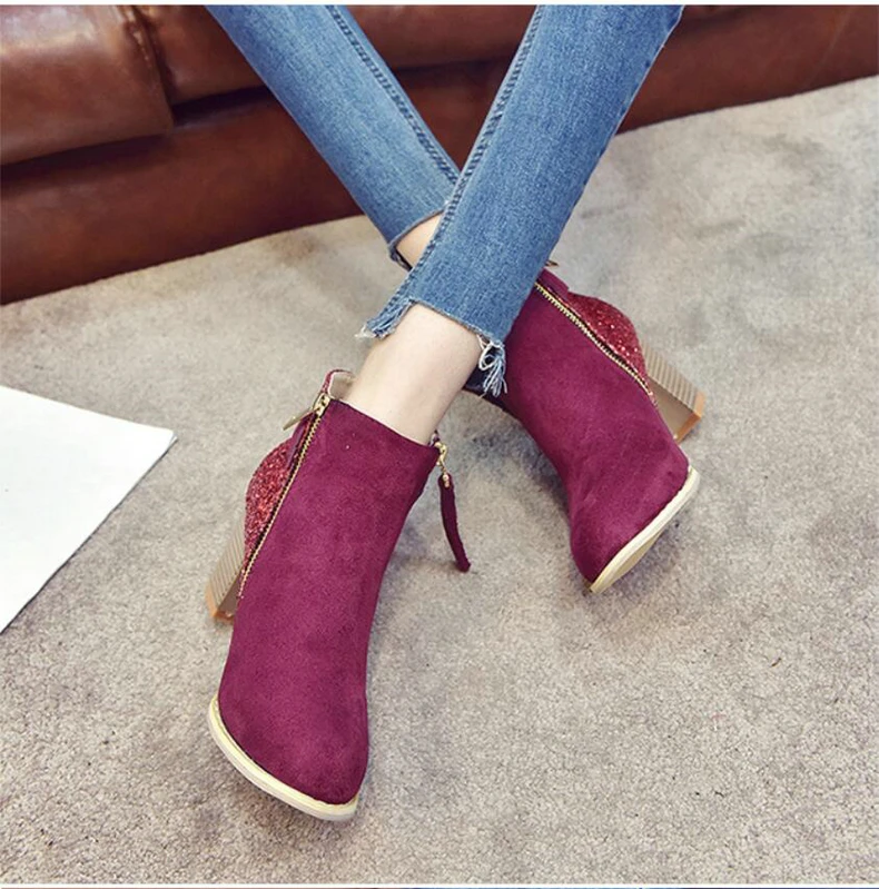 Women's Boots Casual Ankle Boot Lady High Heels Winter Snow Boots Women Genuine Leather Glitter Winter Shoes Women Big Size 43   (11)