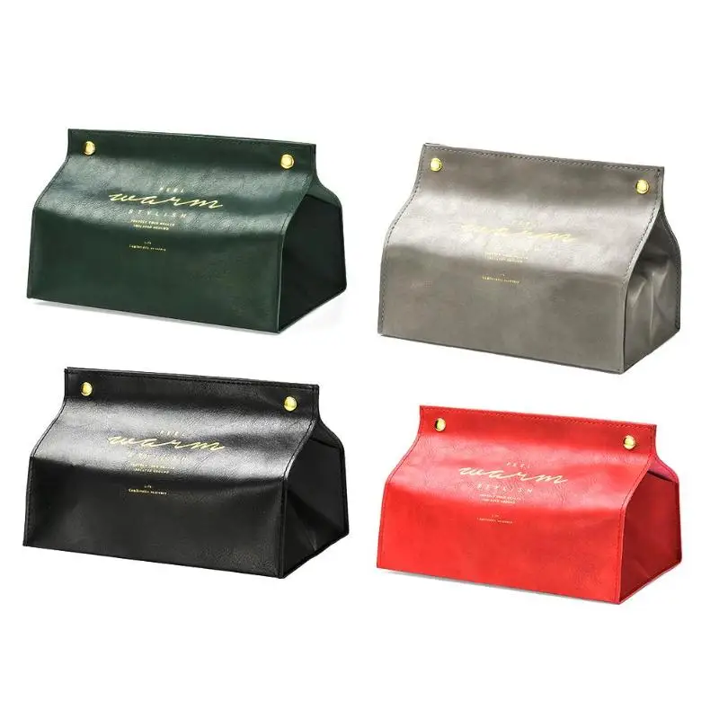 

4 Color Ins Nordic PU Leather Tissue Box Foldable Napkin Holder Table Decoration Storage Bag
