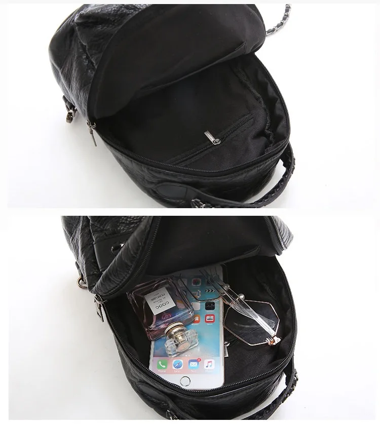 Female Backpack Fashion Mini Chain Backpack Small Black Soft Pu Leather Shoulder Bag Travel School Bags Teenage Girls Handbag Mochila (24)