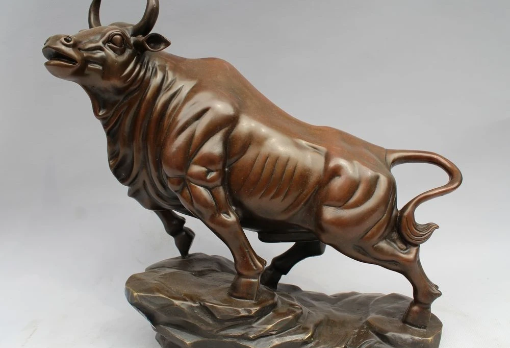 中国アート銅ブロンズ彫刻動物牛ブルox牛像置物figurine statuefigurine animalfigurines bronze