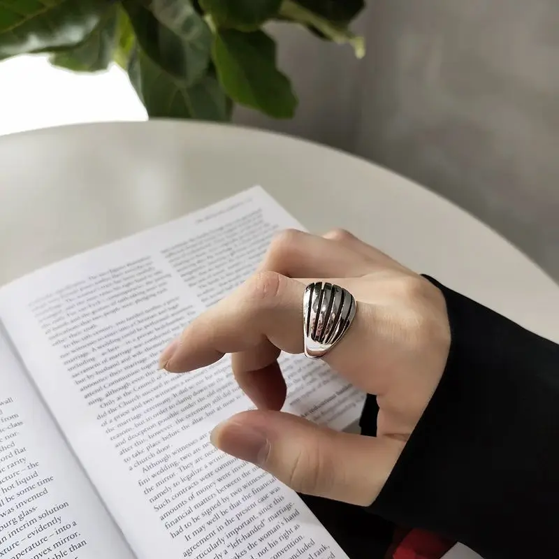 

Silvology 925 Sterling Silver Stripe Rings Multi-layer Line Design Texture Industry Japan Style Rings for Women 2019 New Jewelry