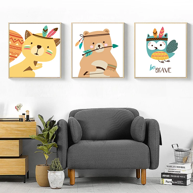 Modern Cartoon Unframed Owls Animals Wall Picture For Sitting Room Kids Bedroom Decor Art Painting Canvas Decorate | Дом и сад