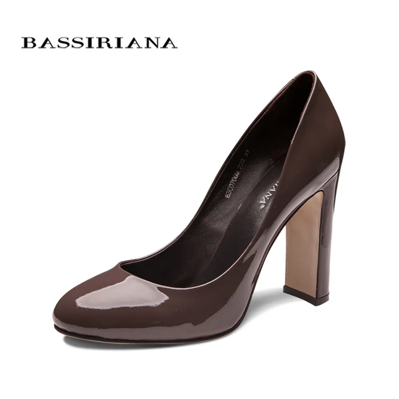 

BASSIRIANA classic pumps high heels shoes woman Genuine leather Big size 35-40 Round toe Balck spring autumn Free shipping