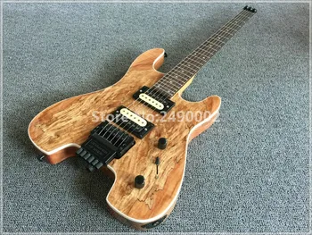 

Bw Style 24Frets Headless Electric Guitar with spalted wood top, Gloss finish natural, Black Hardware