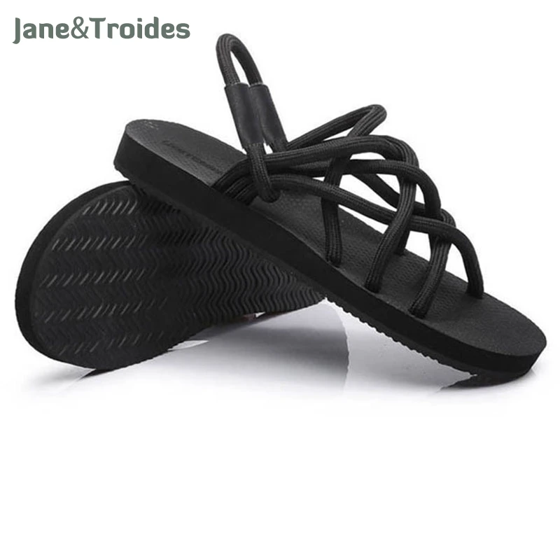 

New 2018 Men Sandals Summer Fashion Elastic Rope Beach Sandals Lightweight Unisex Casual Shoes Outdoor Sandalias For Men