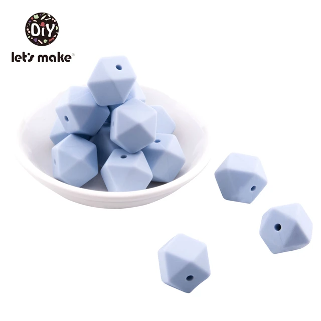 Let's Make Silicone Beads Hexagon Beads 14mm 10pc Food Grade Silicone Teether DIY Pacifier Clips Beads Necklace Baby Teether Candy Blue