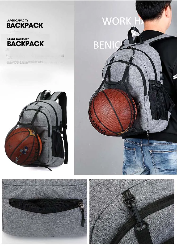 Men's Basketball Backpack Leisure College School Bag USB Charging Rucksack with Mesh Ball pack Bag Big Capacity Laptop Backpacks (6)