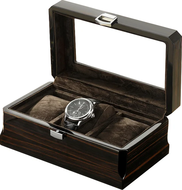 Китай ручной работы роскошные черные коричневые деревянные гладкие часы коробка для хранения 3 часов - Цвет: MQ-1001-2