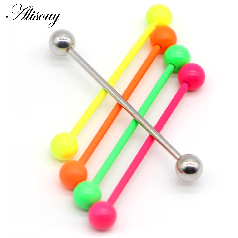 Alisouy 1Pc 1.6x38x6mm 14G 316L In Acciaio Inox Lungo Industriale Barbell Bella Dolce Al Neon di Colore della caramella Dell'orecchio Piercing Monili Per Il Corpo E Piercing