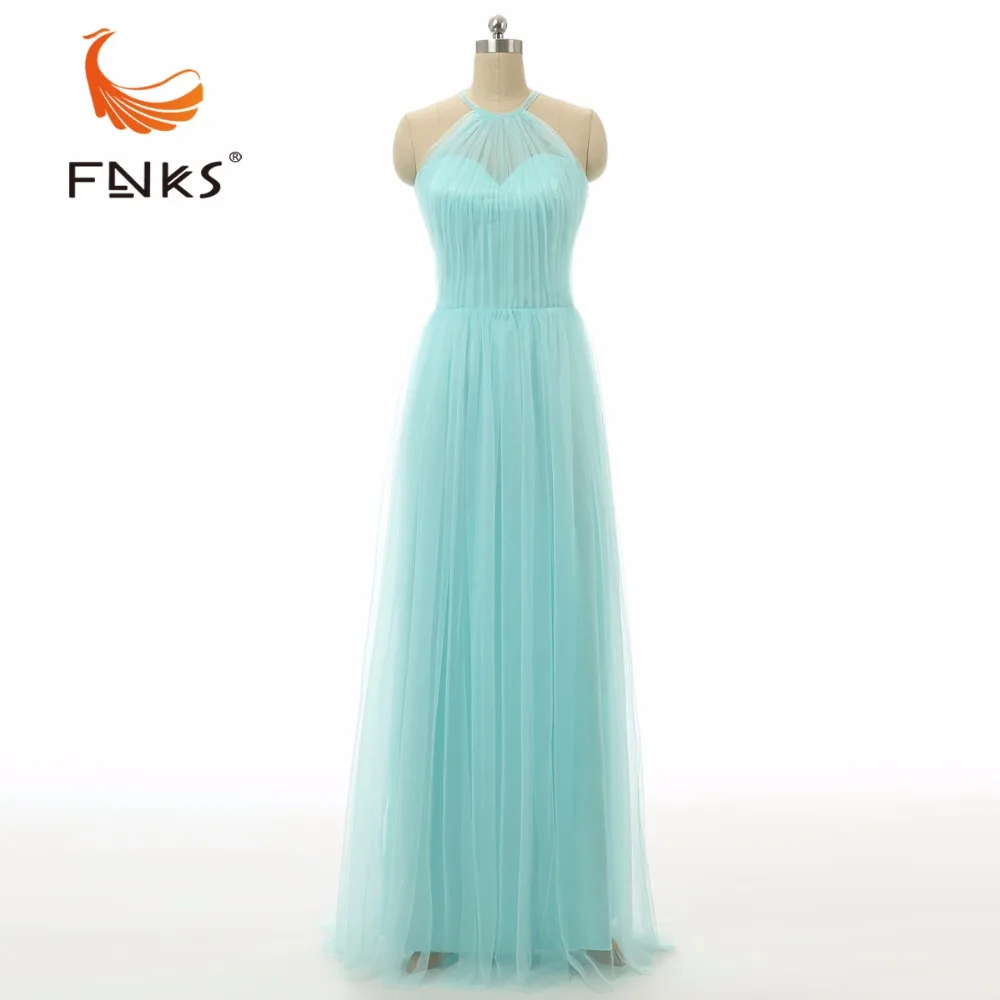 FNKS Elegant Light Blue champagne Maid Of Honor Gown Halter Long Tulle — free download