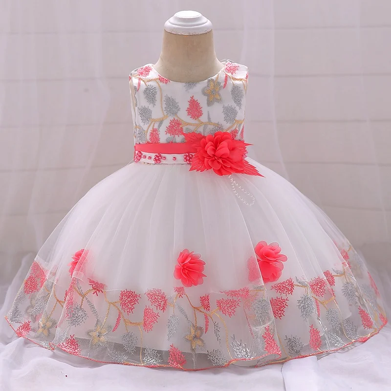 

New embroidery Baby Girl Dress for infant 9M-24M 1 Years Baby Girls Birthday Dresses Vestido sleeveless princess party dress