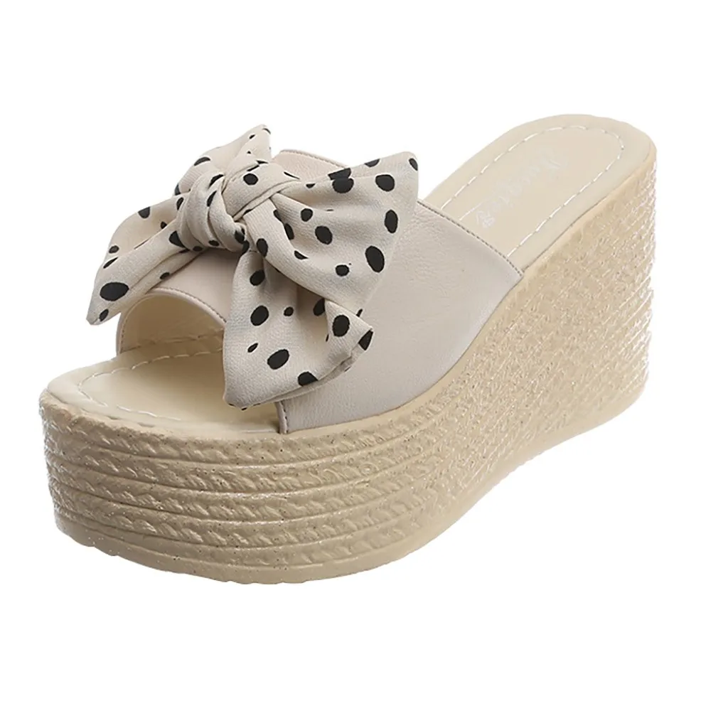 

SAGACE Women Polka Dot Sandal Ladies Bow Knot Peep Toe Slip-On Polka Dot Platform Wedges Sandal Shoes Super High Heel Height