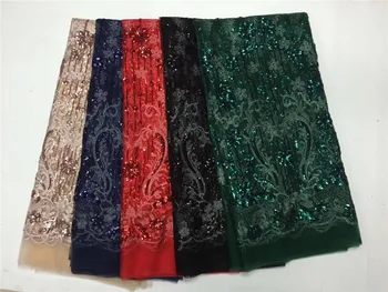 

Fancy Pattern white and silver Paillette Mesh Lace Fabric High Quality Green black blue sequins lace fabric 2018