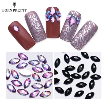 

1 Bag AB Color Black Marquise Nail Rhinestone Colorful Purple Flat Bottom 3D Nail Art Decoration