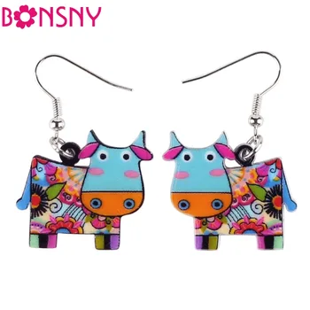 

Bonsny Drop Cow Earrings Acrylic Pattern Long Danlge Earrings Cute Animal New 2016 Fashion Jewelry For Women Accessories