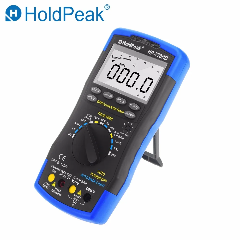 

HoldPeak HP-770HD Digital Multimeter Autorange True RMS AC/DC Voltage Mulitmetro Frequency Electrical Tool Tester HFE Multimeter