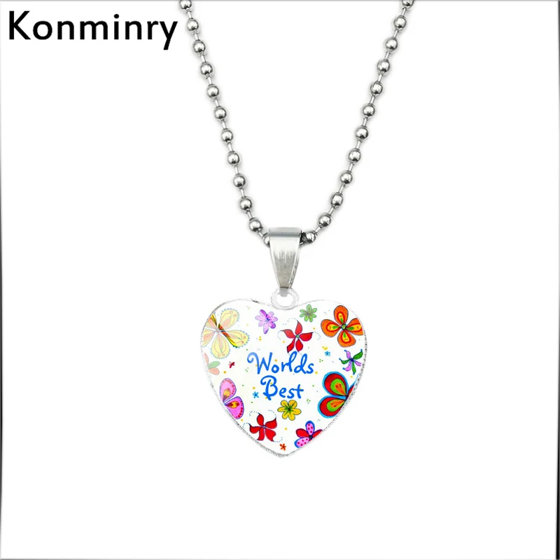 16 Ожерелье в форме сердца Konminry, Лучшая Мама, я люблю тебя, французский стеклянный купольный кулон, серебряные бусы, ожерелье для женщин, подарок на день матери - Окраска металла: 16