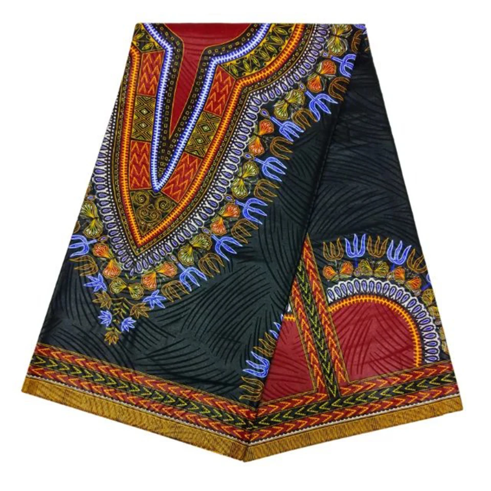 Black Ethnic African Dashiki shirt fabric, African Java/ Dashiki Wax Print Fabric for Maxi Skirt